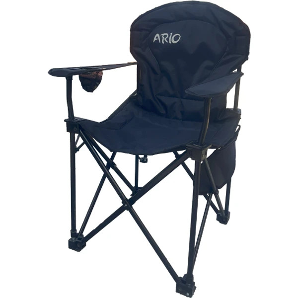 صندلی تاشو تک نفره آریو مدل 5324، مناسب برای کمپینگ و طبیعت‌گردی، پیک‌نیک، ماهیگیری و شکار، ساحل و تفریحات کنار دریا، کوهنوردی و پیاده‌روی طولانی، دارای جای لیوان و دسته